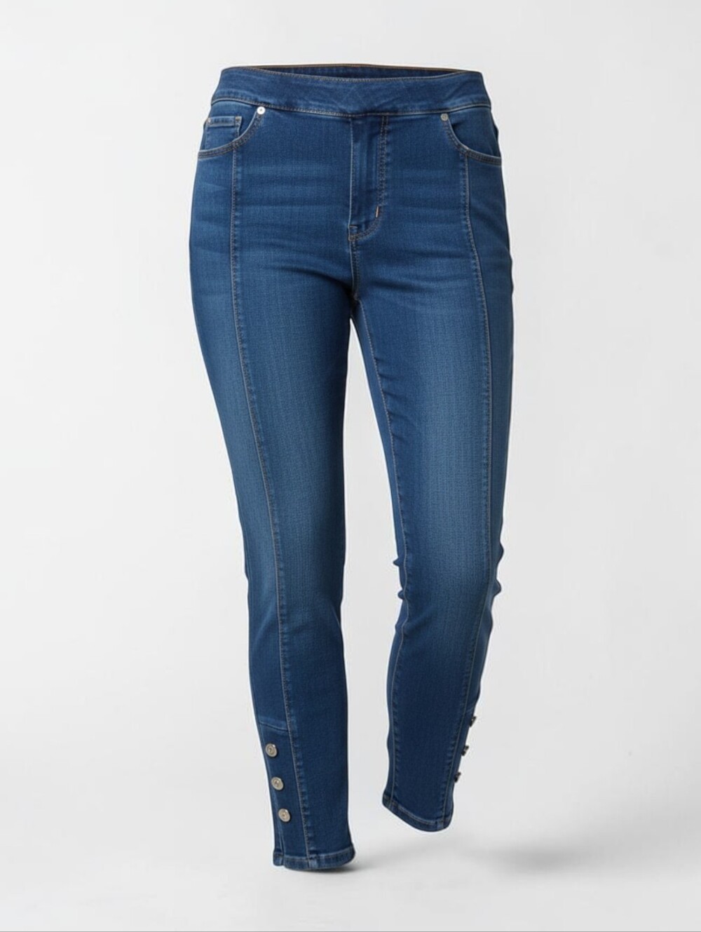 Luxe Denim Dark Blue Nautical Preppy Pull On Comfy Button Ankle Jeans Sz M